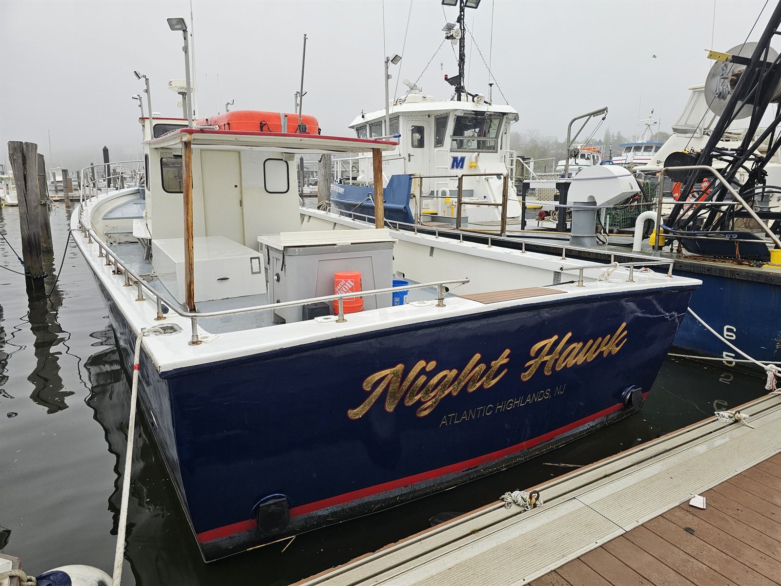 The Nighthawk tied up at the dock in Atlantic Highlands